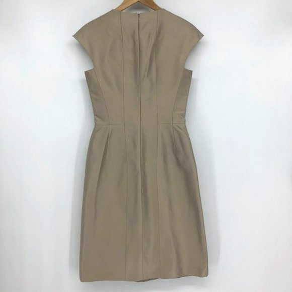 AKRIS Tan Beige Square Neck Silk structured professional flared dress size 4 - Picture 3 of 7